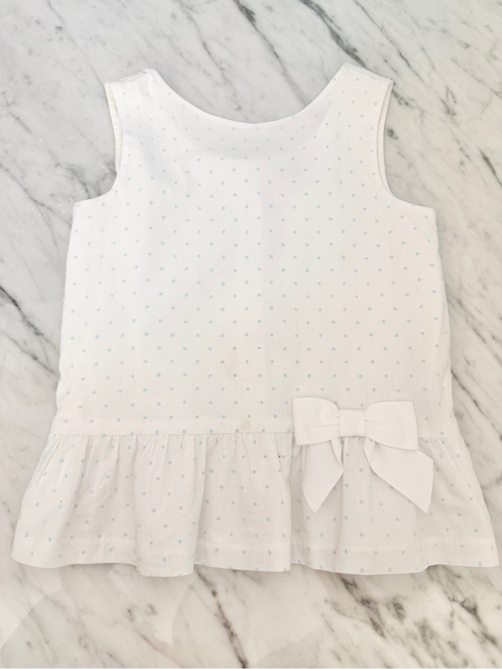 Janie and Jack White and Blue Polka Dot Top with Bow Girls Size 12